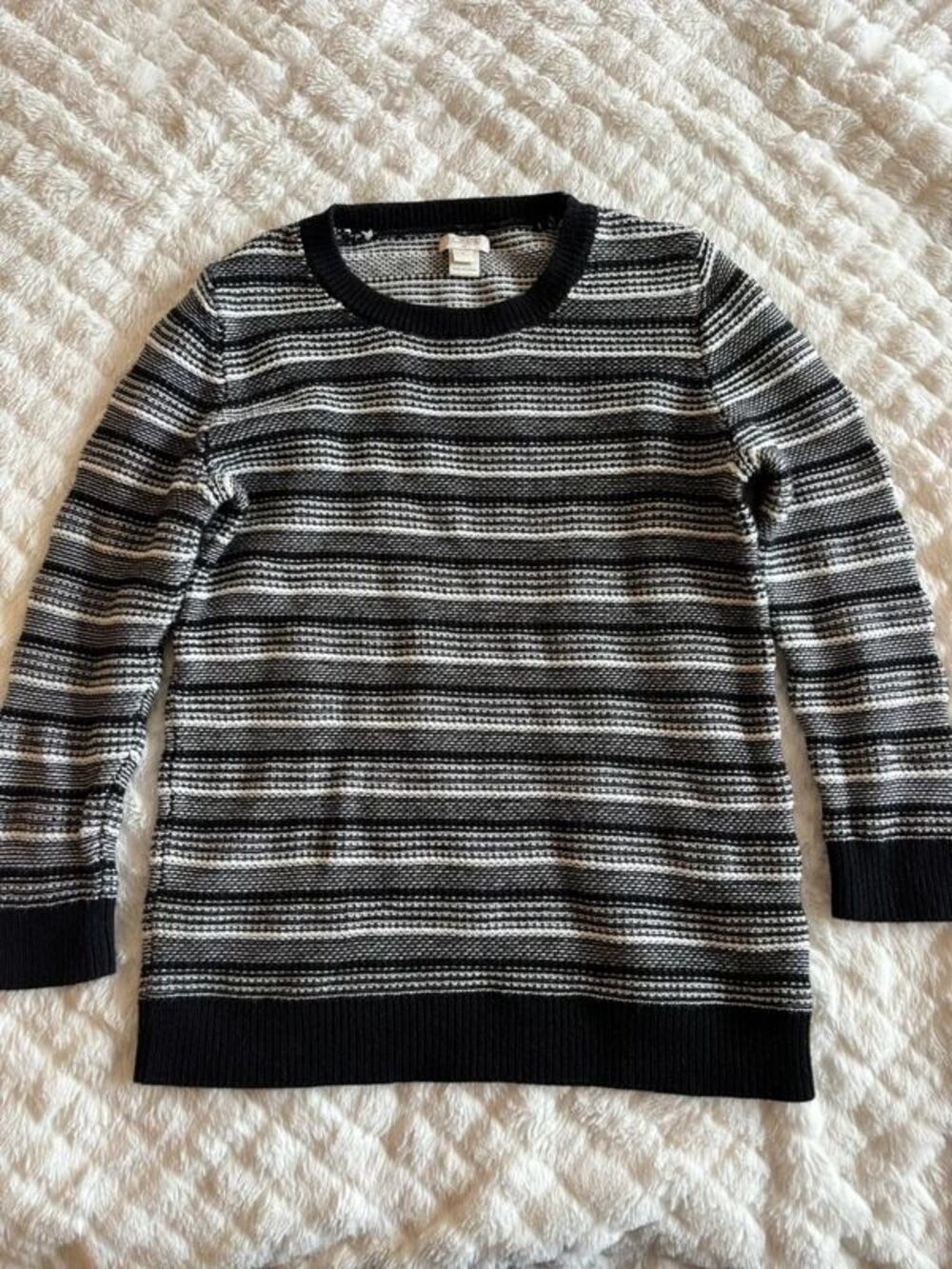 J.Crew Black and White Textured Stripe Sweater
